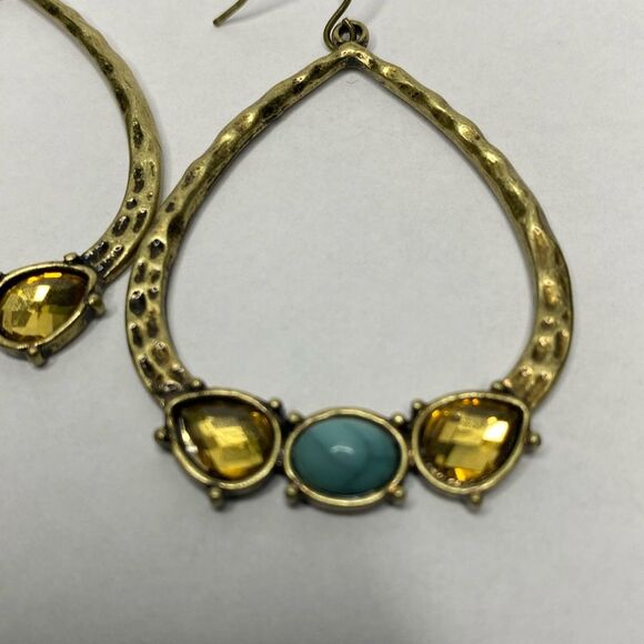 Hammered Drop Earrings with Yellow and Blue Stones - Picture 2 of 5